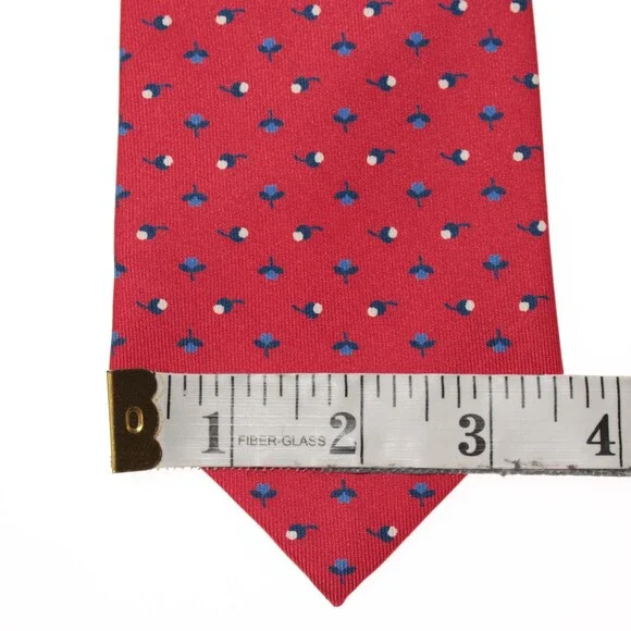 Drake's NWT Neck Tie in Red with Blue / White Mini Floral Pattern 100% Silk